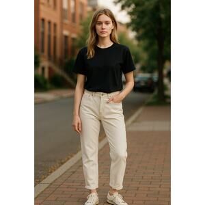 2/$30 TOPSHOP High Waist Mom Jeans Size W28 Ivory White Distressed Hem Zip Fly